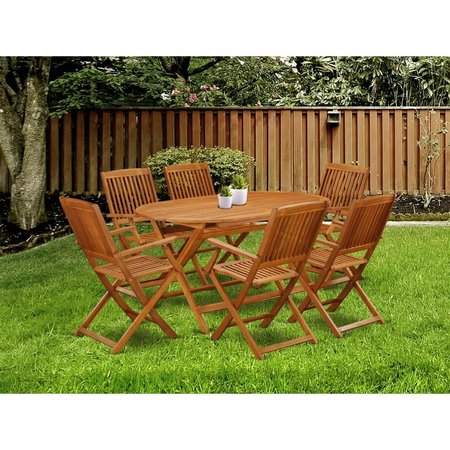 EAST WEST FURNITURE 7 Piece Diboll Acacia Courtyard Dining Set - Natural Oil DICM7CANA